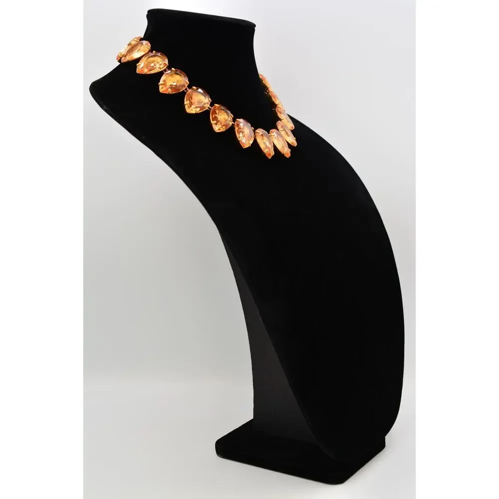 J.Crew Vintage Orange Crystal Teardrop Gold Statement Necklace Chunky Heavy BinY